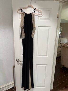 Black Evening Wedding Dress with Gold Beaded Sides